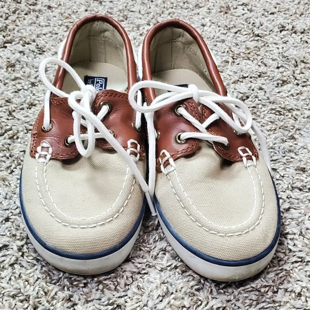 Polo Ralph Lauren Brown & Tan Canvas & Leather Boat Shoes